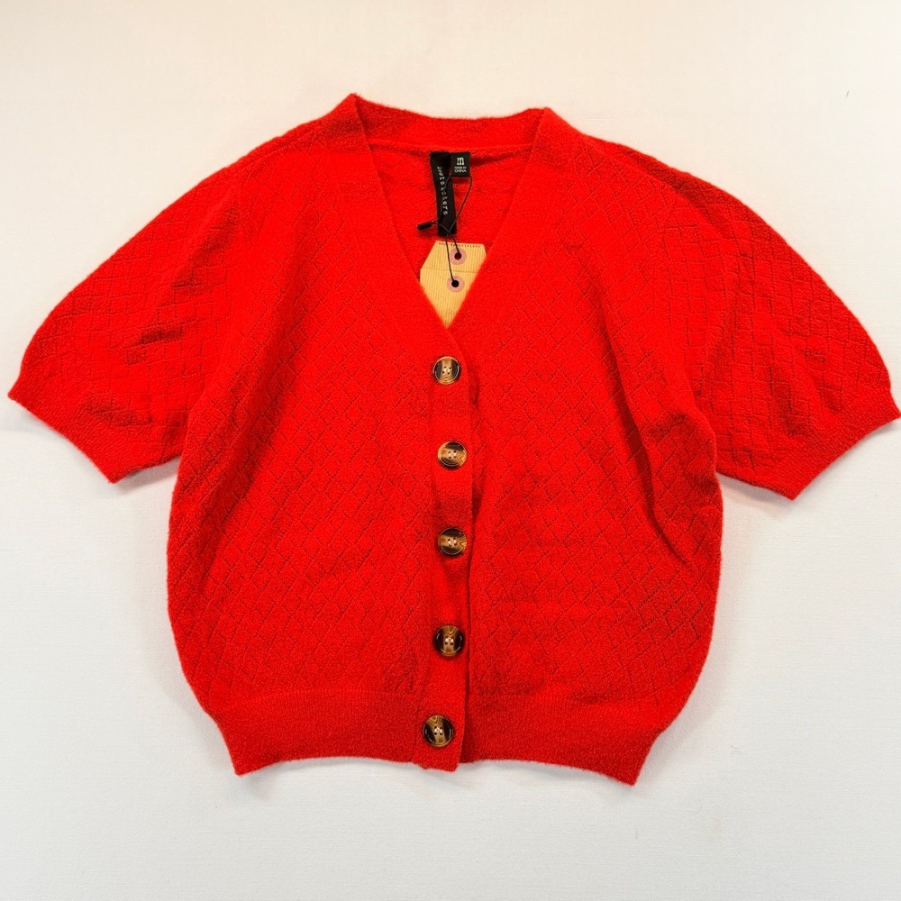 NEW Knot Sisters Anthropologie Red Pointelle Cardigan Sweater Size Medium
